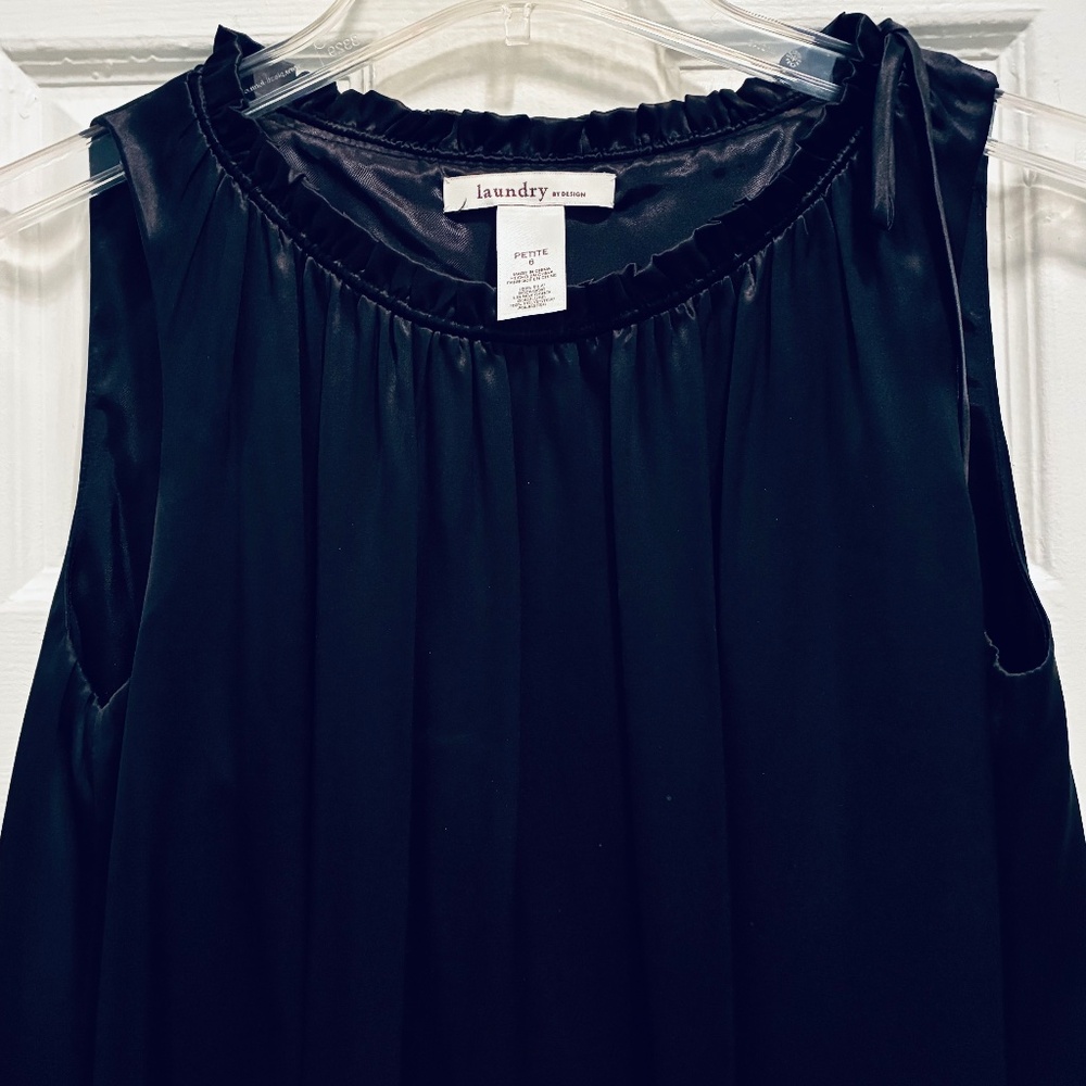 Shiny Black Silk Sleeveless Shift Dress